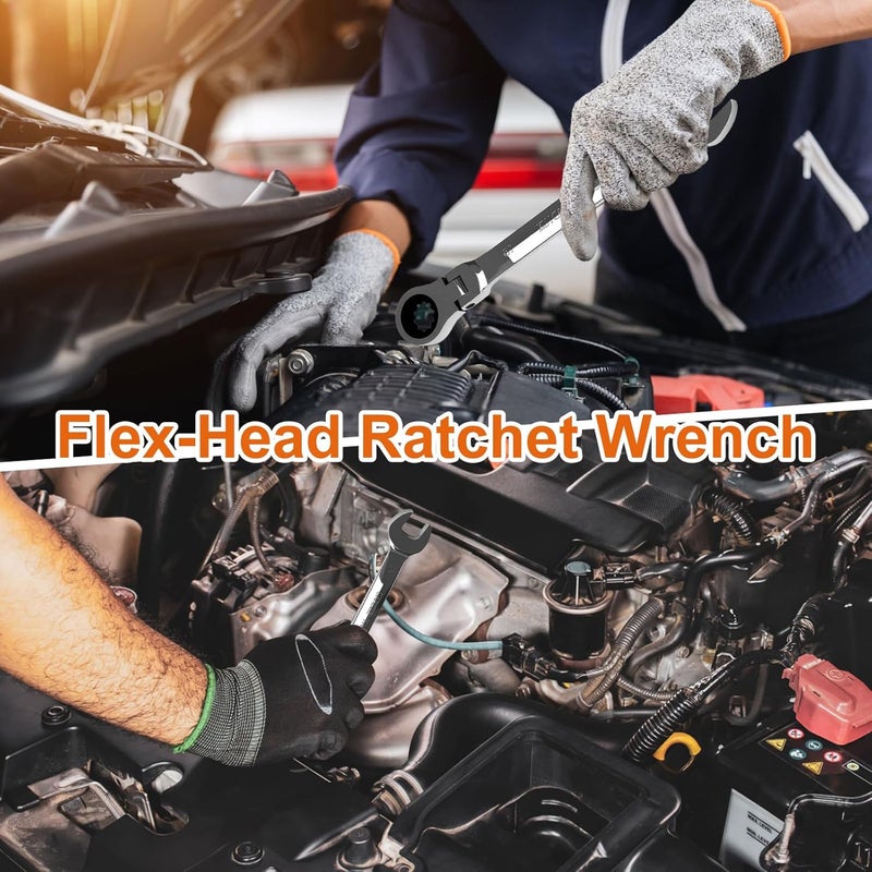 Egofine 10mm Ratchet Wrench Flex Head, Ratcheting Combination Wrench Metric, Industrial Grade Gear Spanner with 12 Point Box End, 72-Teeth Ratchet, Chrome Vanadium Steel - Image 5
